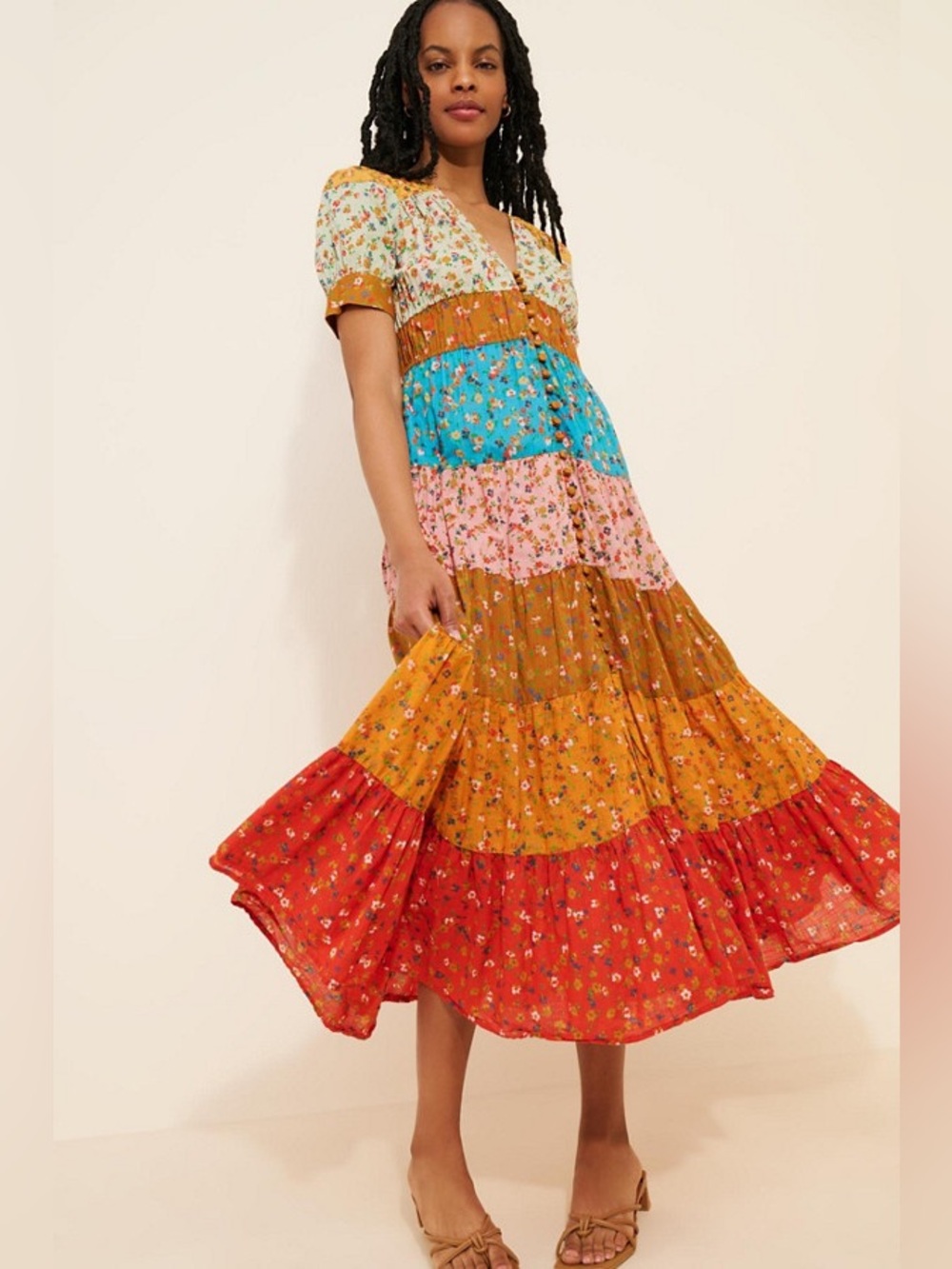 Anthropologie Tiered & True Mixed Floral Maxi Dress